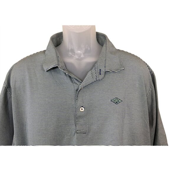 Peter Millar Crown Sport Striped Polo Shirt XXL Green Blue Cotton Short Sleeve - Picture 2 of 8